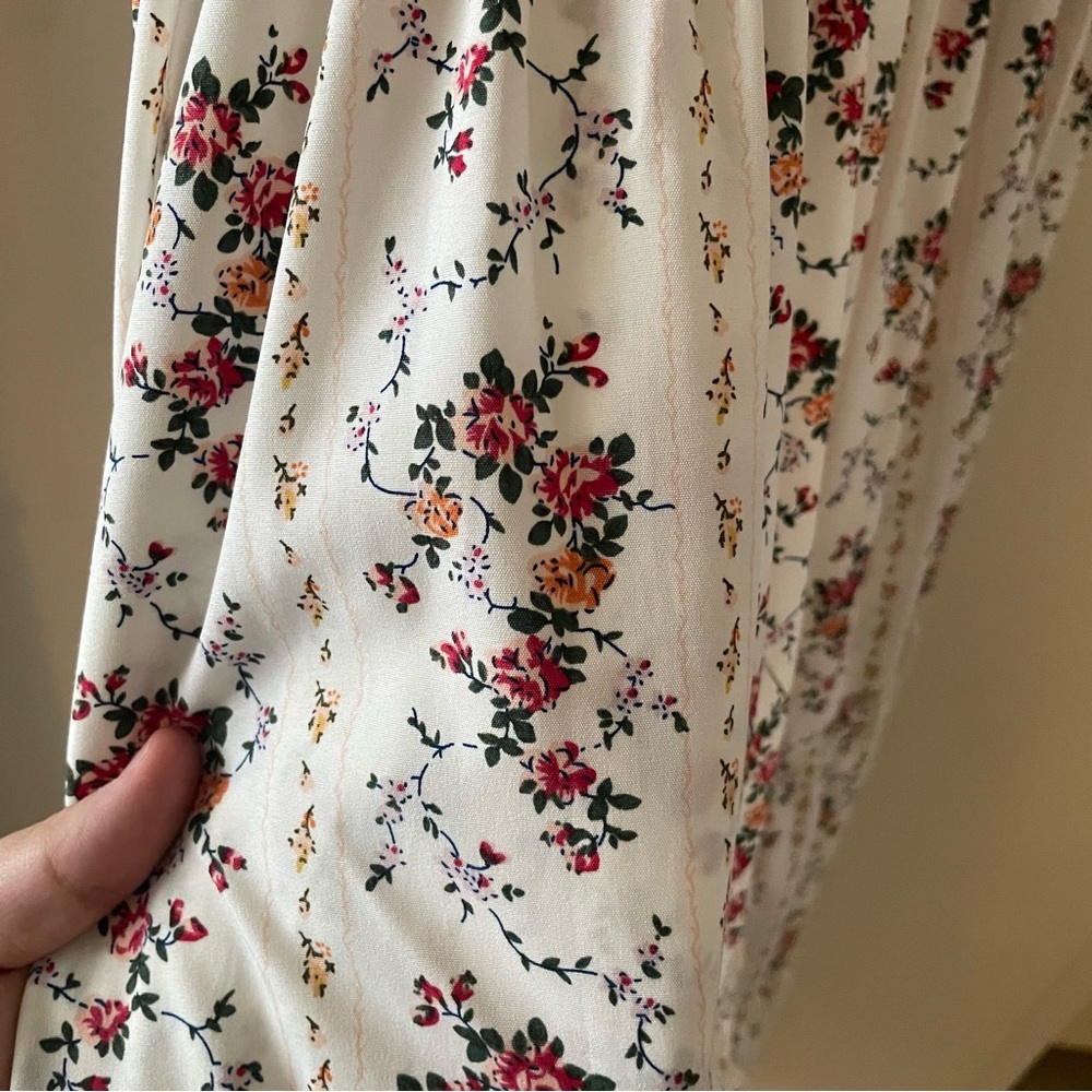 MELLODAY White Floral Ruffled Smocked Dress with Red and Green Accents - Picture 7 of 9